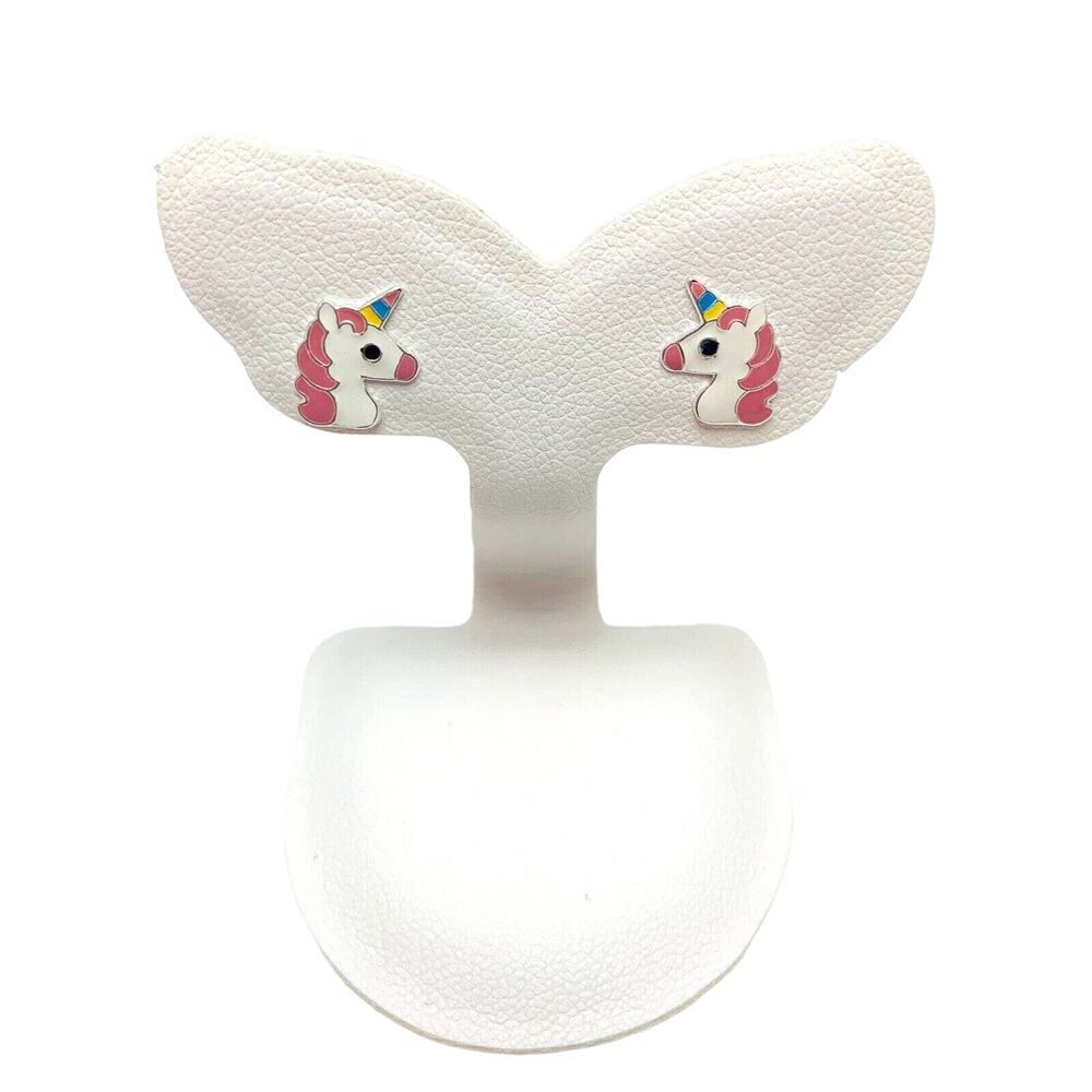 Cute Girls Sterling Silver Birthday Unicorn Stud Earrings with gift box for her